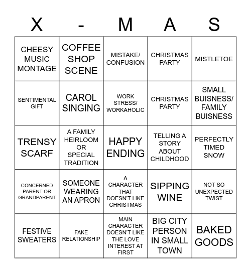 CHEESY CHRISTMAS MOVIE BINGO Card