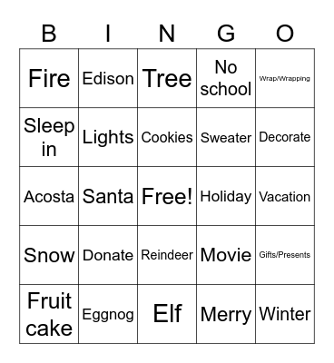 Acosta's Holiday Bingo Card