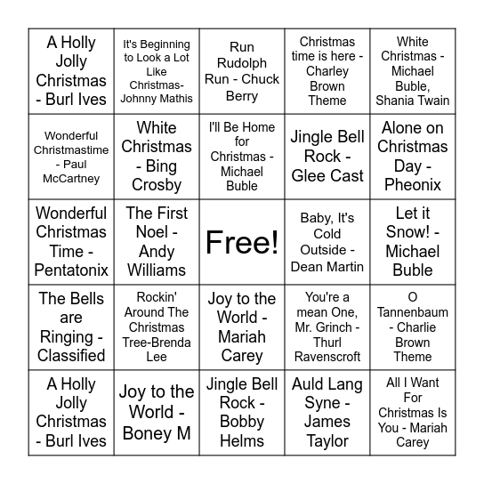 Christmas Classics Bingo Card
