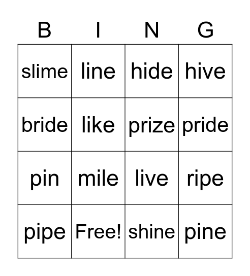 i - e Bingo Card
