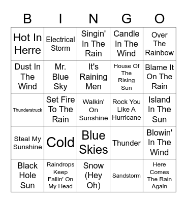 Weather Songs Bingo Card