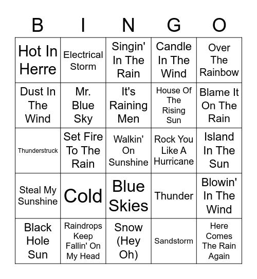 Weather Songs Bingo Card