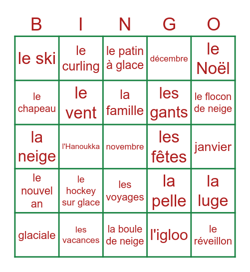 l'hiver Bingo Card