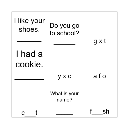 Level 1 English Review Bingo Card