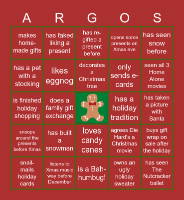 Virtual Holiday Party Bingo Card