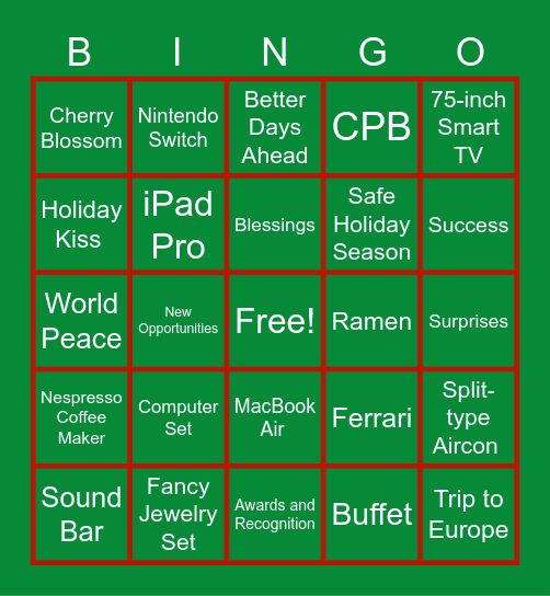 HOLIDAY WISH Bingo Card