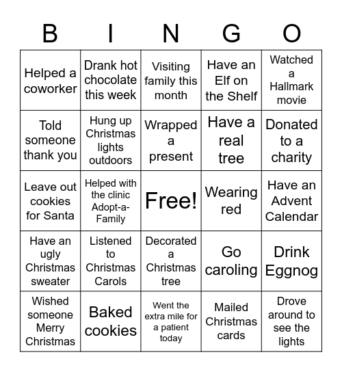 Christmas BINGO Card