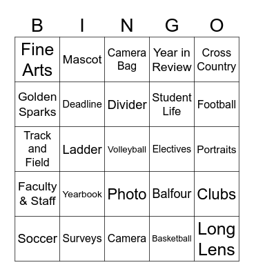 Yearbook Bingo Card