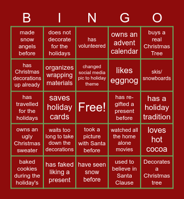 Holiday Bingo Card