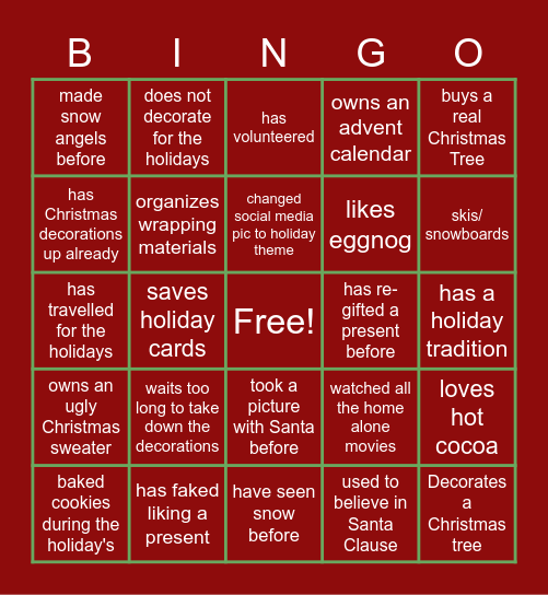 Holiday Bingo Card