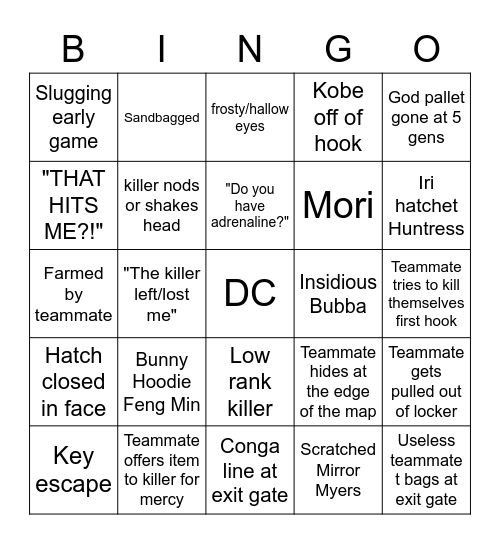 DBD BINGO Card