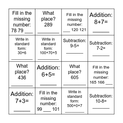 Level 2 Math Review Bingo Card