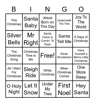 Christmas Song Bingo Card