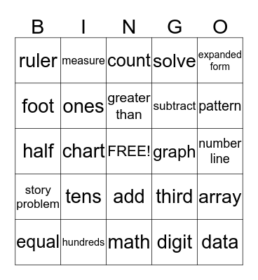 Math Vocabulary Bingo Card