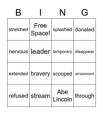 Jane's Discovery Vocabulary Bingo Card