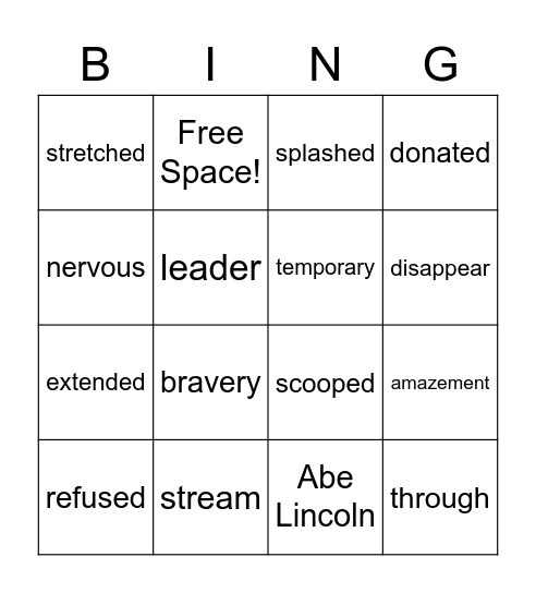 Jane's Discovery Vocabulary Bingo Card