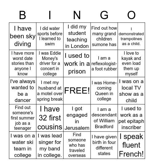 Four Oaks Women's Summer Social Bingo Card