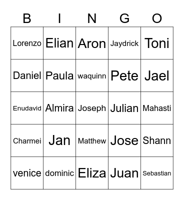 Jan Bingo Card