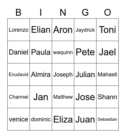 Jan Bingo Card