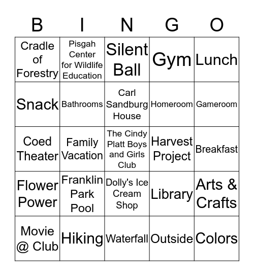 The Cindy Platt Boys and Girls Club Bingo Card