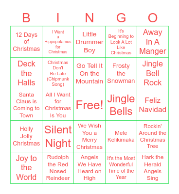 Christmas Carol Bingo Card
