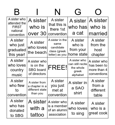 Sisters by Grace Foundation Bingo Card
