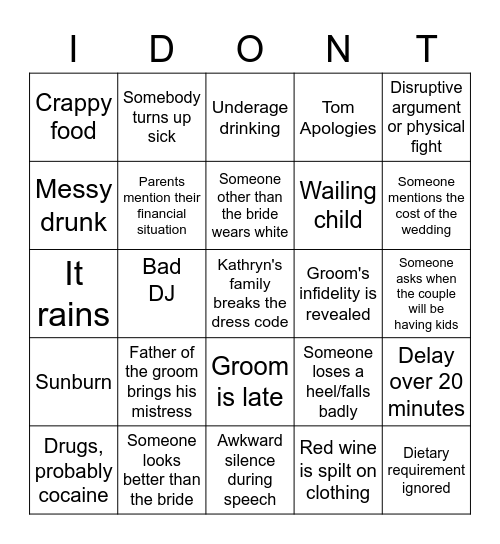 Wedding Bingo Card