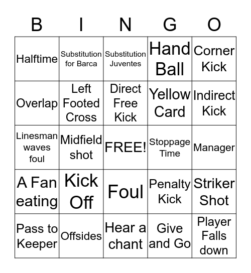 Champions League Final Bingo Card