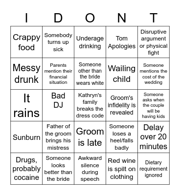 Wedding Bingo Card