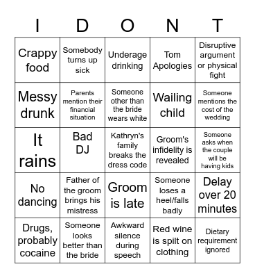 Wedding Bingo Card