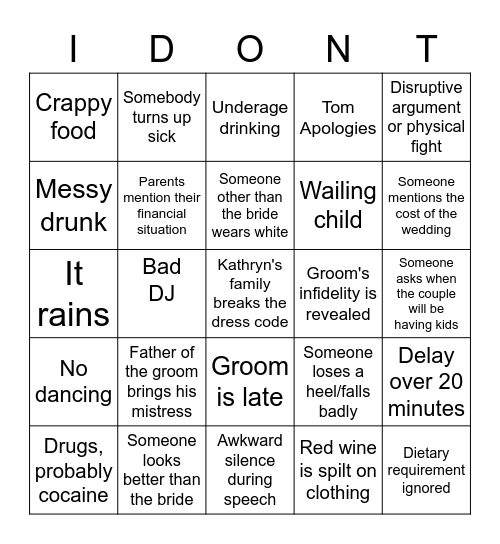 Wedding Bingo Card