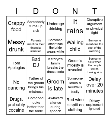 Wedding Bingo Card