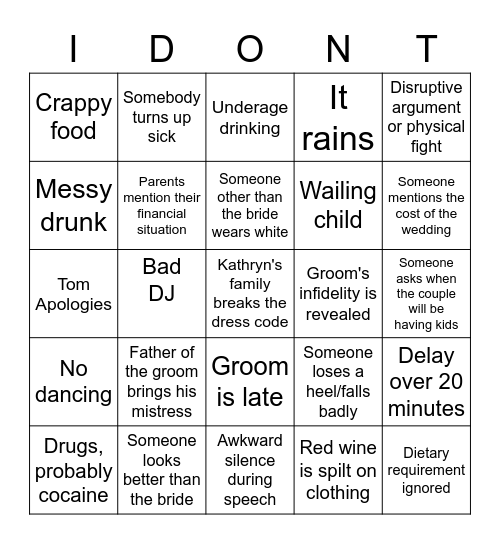 Wedding Bingo Card