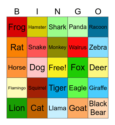 Animals Bingo Card