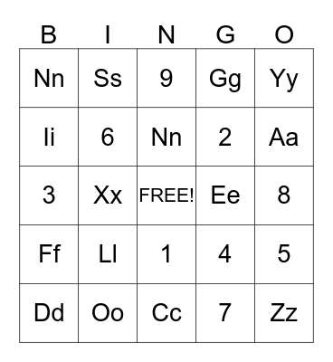 Alphabet and Number Bingo Card