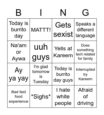 The Seif Memoire Bingo Card