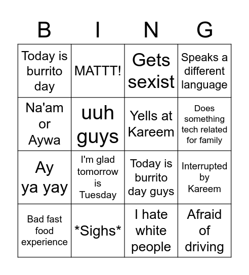 The Seif Memoire Bingo Card