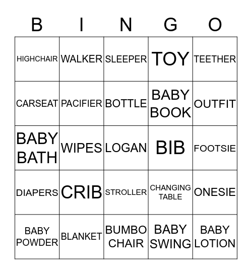 LOGAN'S BABY SHOWER Bingo Card
