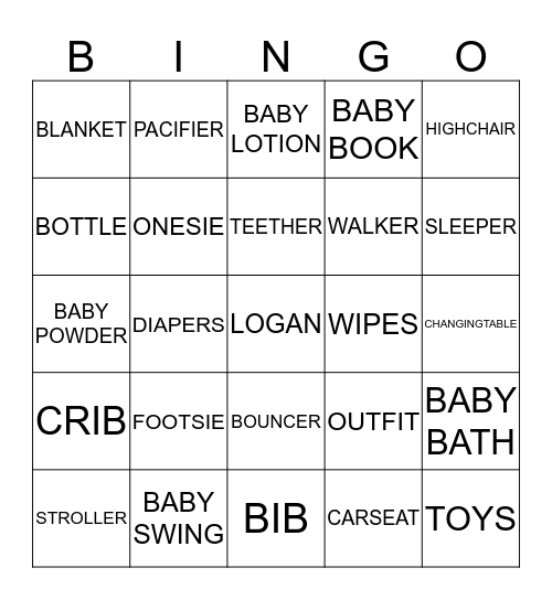 LOGAN'S BABY SHOWER Bingo Card
