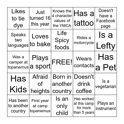 Ice Breaker Bingo Card