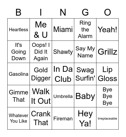 Ms. Peet's Middle School Music Bingo Card