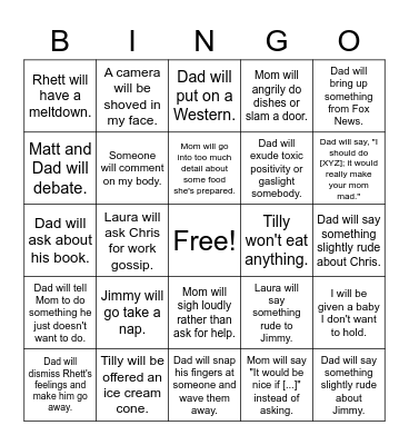 Christmas Family Bingo Card