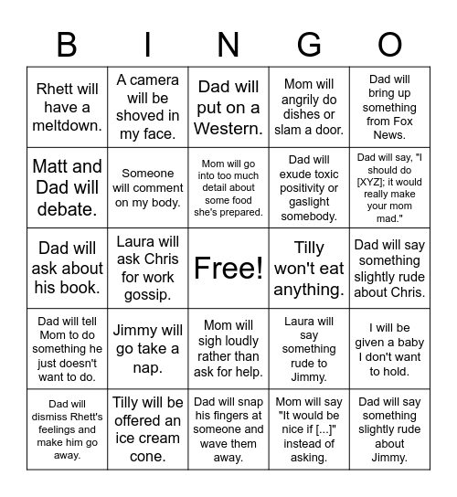 Christmas Family Bingo Card