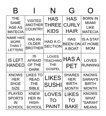 BABY BINGO Card