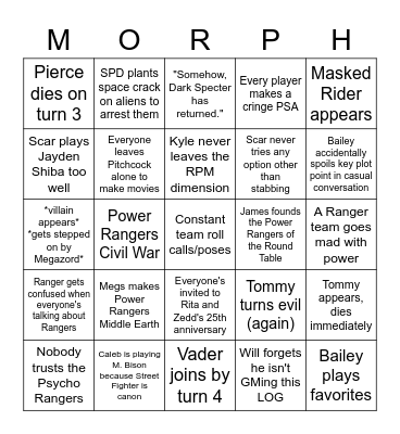 LOG Power Rangers Bingo Card