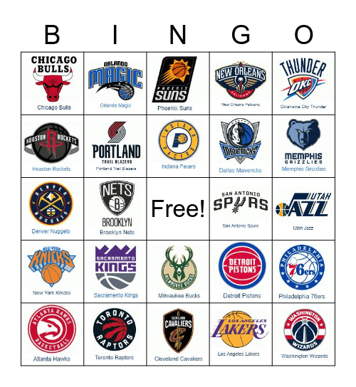 NBA Teams Bingo Card