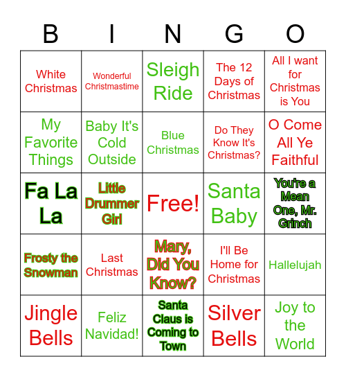 Christmas Songs Bingo Card