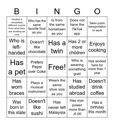 Find someone who.. Bingo Card