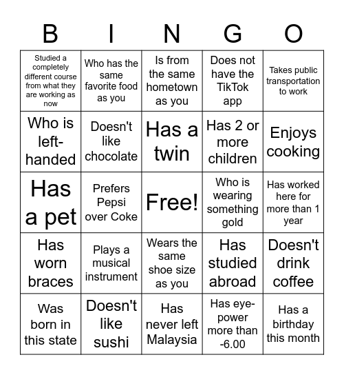 Find someone who.. Bingo Card