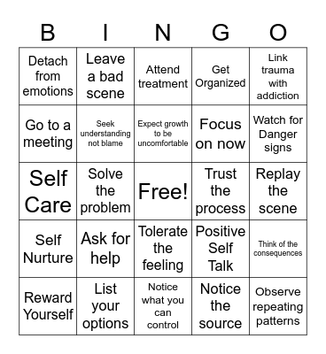 Safe Coping Skills Bingo Card